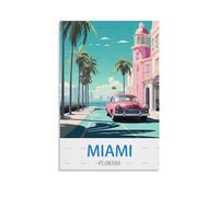 UnNiQ Poster de voyage vintage Miami Floride 20 x 30 cm - Décoration murale pour salon, chambre à coucher