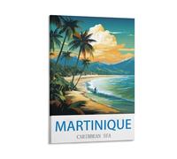 UnNiQ Poster de voyage vintage sur toile représentant la mer des Caraïbes de la Martinique - 40 x 60 cm - Décoration murale pour salon, chambre à coucher