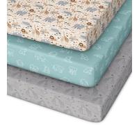 Unnivoll Lot de 3 draps-housses pour lit de voyage 95 x 65 cm - Super doux et respirant - Vert abricot - Gris éléphant