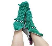 unny Socks Chaussettes en tricot animal pour homme et femme Motif crocodile fantaisie Caméléon 3D Chaussettes de sol chaudes (crocodile vert, adultes, taille unique), Crocodile vert - adultes, Taille