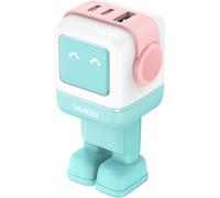 Uno 65W 3 Ports Chargeur Usb C Rapide Ganfast En Forme De Robot Mignon Compatible Avec Iphone 16 Pro Max Plus 15 14 13 12 11 Pixel Galaxy Pss 45W 25W S24 S23 Ipad Macbook Pro Air (Bleu Rosé)