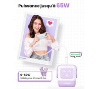 Uno 65w 3 Ports Chargeur Usb C Rapide Ganfast En Forme De Robot Mignon Compatible Avec Iphone 16 Pro Max Plus 15 14 13 12 11 Pixel Galaxy Pss 45w 25w S24 S23 Ipad Macbook Pro Air (Violet)