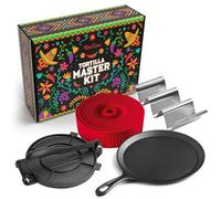 Uno Casa - Master Kit - Presse à tortilla de 20,3 cm avec poêle Comal, 4 supports à tacos et chauffe-tortilla - Cadeau unique pour les amis ou la famille