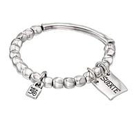 UNOde50 Bracelet à billes plaqué argent, avec pièce tubulaire et plaque avec un message