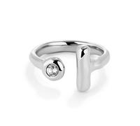 Uno de 50 Bague ouvert plaquée argent avec topaze blanc à une extrémité et une barre à l’autre