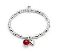 Uno de 50 Bracelet à boules avec breloque en forme de cœur et verre de Murano rouge plaqué argent sterling Bijou artisanal fabriqué en Espagne, Mediano, Verre de Murano, Pas de gemme