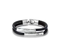 Uno de 50 Bracelet double en cuir marron, avec deux tubes centraux plaqués argent