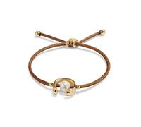 Uno de 50 Bracelet en fil en nylon marron avec perle de coquillage plaquée or 18 carats