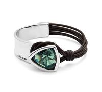 Uno de 50 | Bracelet rigide pour femme | Cuir et plaqué argent sterling | Cristal vert facetté | Taille M | Bijou fait main | Fabriqué en Espagne
