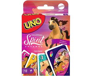 UNO Dreamworks Spirit, Jeu de société et de Cartes à l'effigie des Chevaux et des Personnages du Dessin animé, 2 à 10 Joueurs, dès 7 Ans, GXD73