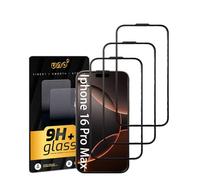 UNO' Lot de 3 films de protection d'écran en verre trempé pour iPhone 16 Pro Max, (6,9"), dureté 9H, haute définition, anti-traces de doigts, anti-rayures, résistant aux chocs, compatible avec Face ID