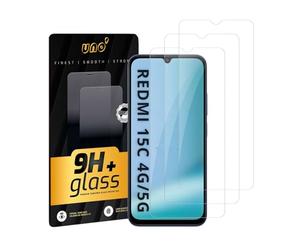 UNO' Lot de 3 films de protection d'écran en verre trempé pour Redmi 15C 4G/Redmi 15C 5G (6,9"), ultra résistant, dureté 9H, haute transparence, HD, compatible avec les coques, installation facile