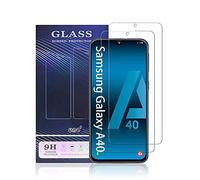 UNO' Protecteur d'écran en verre trempé 2 unités compatible avec Samsung Galaxy A40, verre trempé ultra résistant sans bulles, 9H, anti-rayures.