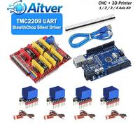 UNO R3 CNC Shield V3 TMC2209 Kit de pilote pas à pas avec dissipateurs thermiques et interrupteur de fin de course en option pour Machine CNC 1 à 4 axes pour Arduino 1 Axis Kit