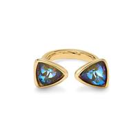 UNOde50 Bague avec deux cristaux multicolores, forme triangulaire, taille 18, plaqué or 18 carats, bijoux faits à la main