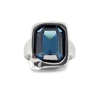 UNOde50 Bague en métal argenté de forme rectangulaire avec cristal bleu au centre