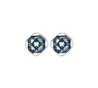 UNOde50 Boucles d'oreilles plaquées en argent sterling avec cristal facetté bleu avec fermeture à écrou et logo gravé