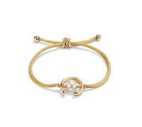 UNOde50 Bracelet en fil en nylon chameau avec perle de coquillage plaquée or 18 carats