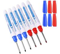 UNOLIGA 6pcs Marqueurs Trou Profond, Marqueur Charpentier, Stylo Marqueur Indélébile à Pointe Fine de 30 mm, Feutre Permanent pour des Marquages à des Endroits Difficiles d'Accès (Bleu Rouge)