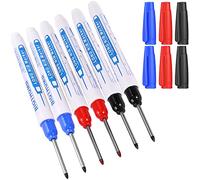 UNOLIGA Marqueur Trou Profond, Marqueur Charpentier, Feutre de Trou Profond à Pointe Longue de 30 mm, 6pcs Stylo Marquage Chantier pour Bricolage Metal Electricien Carrelage (Bleu Noir Rouge 2023)