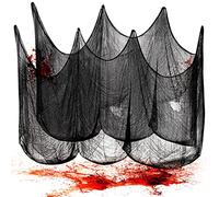 UNOLIGA Tissu Effrayant Noir Décoration d'halloween, 2,15 x 5 m Gaze Noire d'halloween d'horreur, Drap Noir Effrayant Halloween pour Décorer Maison Hantée Porte Extérieur