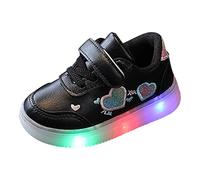 UnoSheng Baskets Enfants 35 Enfants Chaussures de Sport avec Lumières Respirant Princesse Léger Éclairage Décontracté Enfants Up Chaussures de Nuit Lumière Chaussures Basses Garçon 36, Noir 2, 25 EU