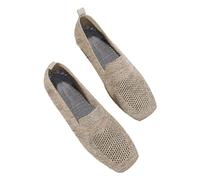 UnoSheng Baskets pour femme, tricotées, respirantes, côté doux, semelle souple, chaussures décontractées, rayées, tissu en maille, chaussures décontractées confortables pour femme, beige, 41 EU
