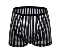 UnoSheng Boxer sexy pour homme - Slip respirant à rayures - En maille transparente - Sous-vêtement de sport, Noir , XL