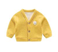 UnoSheng Cardigan rembourré pour bébés, garçons et filles, col en V, bouton, motif d'ours de dessin animé, vêtements de tous les jours, pull anime pour enfants, jaune, 0-3 mois