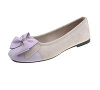 UnoSheng Chaussures blanches pour femme Talon été et automne en daim léger Bouche ronde Bouche souple Bow Chaussures simples Rencontres quotidiennes Grande taille Chaussures plates, Rose, 35 EU