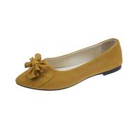 UnoSheng Chaussures de sport pour femme - Hiver et automne - En daim léger - Pointé - Bouche souple - Chaussures simples - Rencontres quotidiennes - Grande taille - Ballet - Chaussures plates, jaune