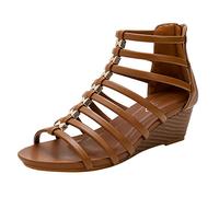 UnoSheng Femmes 2023 Été Vintage Creux Roman Talon Compensé Bout Rond Bout Ouvert Confortable Mode Sandales S Chaussures pour Femmes Bottines, marron, 39 EU Large