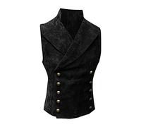 UnoSheng Gilet de costume Renaissance pour homme rétro élégant - Gilet noir vintage à double boutonnage classique médiéval steampunk coupe slim fit victorien gilet d'équitation, Noir , XXXL