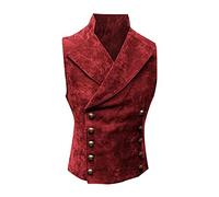 UnoSheng Gilet de costume Renaissance pour homme rétro élégant - Gilet noir vintage à double boutonnage classique médiéval steampunk coupe slim fit victorien gilet d'équitation, rouge, XL
