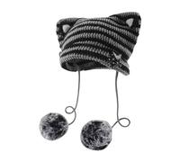 UnoSheng Land Cap Bonnet oreilles de chat avec pompons, accessoires étoiles, gothique au crochet, bonnet louchy louchy, vêtements anciens, bonnet pour garçon de 10 ans, gris foncé, taille unique