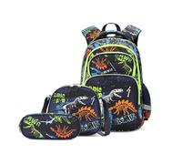 UnoSheng Lot de 3 sacs à dos dinosaures pour garçons et filles avec boîte à déjeuner, trousse à crayons, sac à livres pour l'école préscolaire, sac à dos à roulettes pour garçon et fille, Vert, Taille