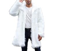 UnoSheng Manteau en fourrure synthétique pour homme - Long - Manteau en fourrure blanche - Veste d'hiver à revers en fausse fourrure - Veste à manches longues - Col en fourrure - Veste d'hiver chaude