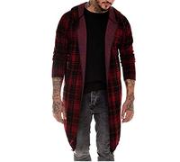 UnoSheng Manteau long à carreaux pour homme - Vêtement d'extérieur léger - Automne - Streetwear hipster - Style gothique - Veste coupe-vent - Taille supérieure, rouge, XXXL