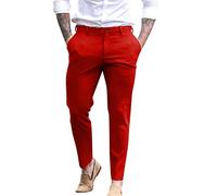 UnoSheng Pantalon de costume confortable pour homme - Pantalon de sport décontracté et épais pour homme - Poche en coton - Multicolore - Grand pantalon hygiénique classique pour homme, rouge, M