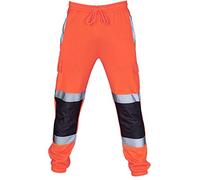 UnoSheng Pantalon de pompier pour homme - Orange - Pantalon de travail pour homme - Stretch - Protection d'avertissement réfléchissante - Pantalon de sécurité - Pantalon de protection stretch