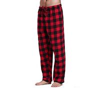 UnoSheng Pantalon de pyjama long en coton pour homme - Pantalon de pyjama long à carreaux rouge avec poches - Coupe décontractée - Pyjama léger de Noël - Pantalon de loisirs, rouge, M