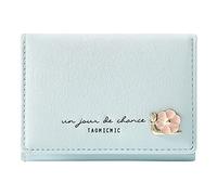 UnoSheng Portefeuille pliable pour femme Motif floral 3 plis avec étui portefeuille Bleu Taille unique