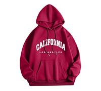 UnoSheng Sweat à capuche pour homme avec impression lettre - California Hood, oversize, automne - Doux, confortable, respirant, sweat-shirt pour homme streetwear décontracté, Bordeaux, XL