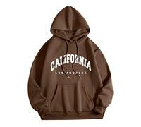 UnoSheng Sweat à capuche pour homme avec impression lettre - California Hood, oversize, automne - Doux, confortable, respirant, sweat-shirt pour homme streetwear décontracté, café, XL