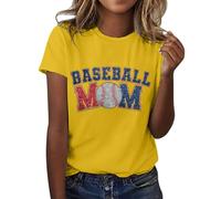 UnoSheng T Shorts Femme Baseball Mom T-shirt Lettre Baseball Imprimé Lettres T-Shirt à Manches Courtes Col Rond T-shirt Mode Léger Doux Décontracté Vêtements d'été Plage Tunique, jaune, M
