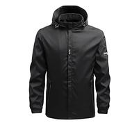 UnoSheng Veste de pluie légère pour homme - Veste d'extérieur pour homme - Imperméable et respirante - Coupe-vent - Avec capuche amovible - Veste fonctionnelle - Coupe droite - Veste de mi-saison,