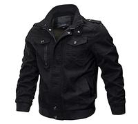 UnoSheng Veste militaire mi-saison pour homme - Veste cargo - Col montant - Veste aviateur en coton - Multipoches - Veste militaire - Veste de campagne - Automne hiver - Veste de mi-saison, Noir , M