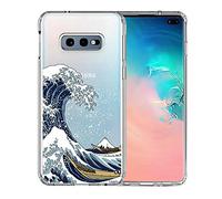 Unov Coque compatible avec Galaxy S10e - Transparente - Avec design en TPU souple - Absorption des chocs - Fine - Motif gaufré - Protection arrière (Great Wave)