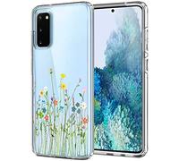 Unov Coque compatible avec Galaxy S20 - Transparente - Avec motif fin - Protection en TPU souple - Design gaufré - Absorption des chocs - 6,2" (bouquet de fleurs)