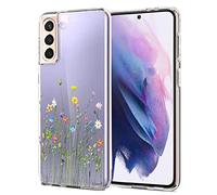 Unov Coque compatible avec Galaxy S21 - Transparente - Avec design en TPU souple - Absorption des chocs - Fine - Motif gaufré - Coque arrière de protection (bouquet de fleurs)